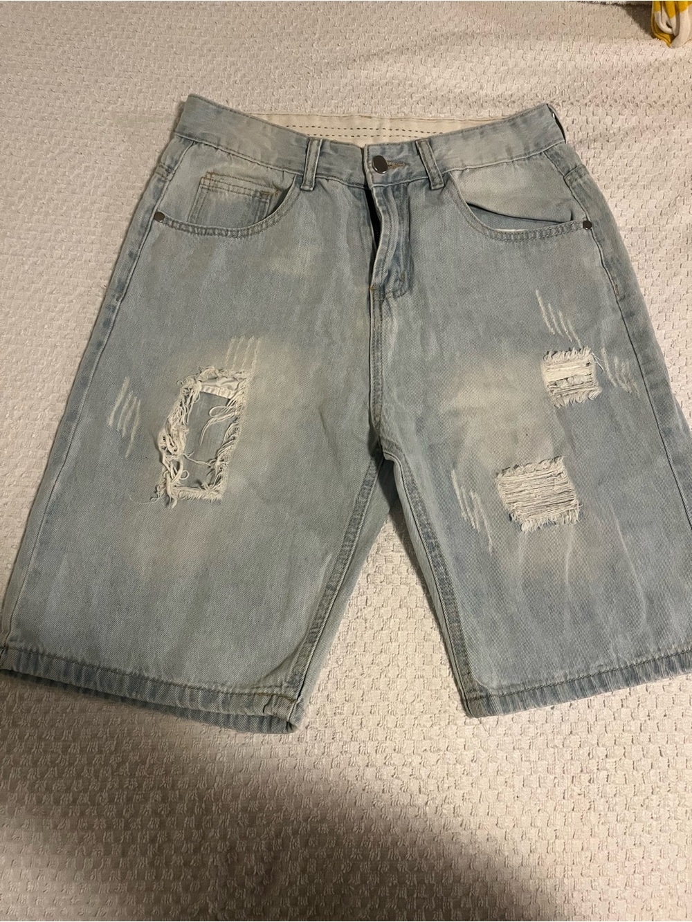 Light Wash Distressed Men's Denim Shorts